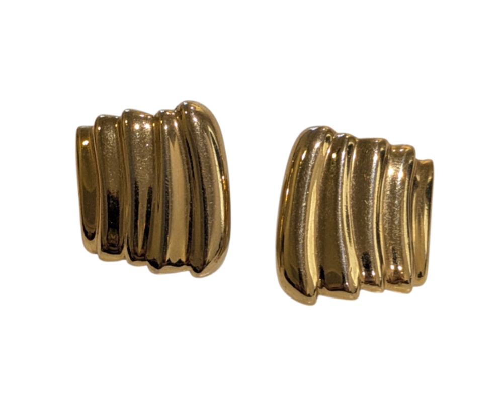 Monet Vintage Gold Tone Ribbed Clip On Earrings